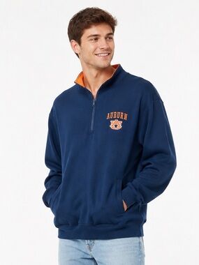Auburn University Tigers Stadium Athletics Blue Quarter Zip Jacket Size Large